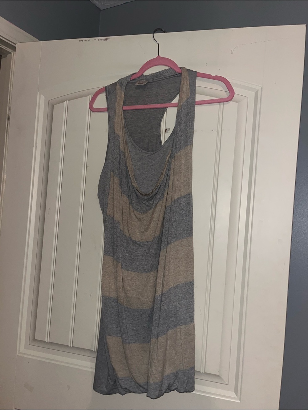 Ella Moss Gray and Tan Striped Cowl-Neck Tank